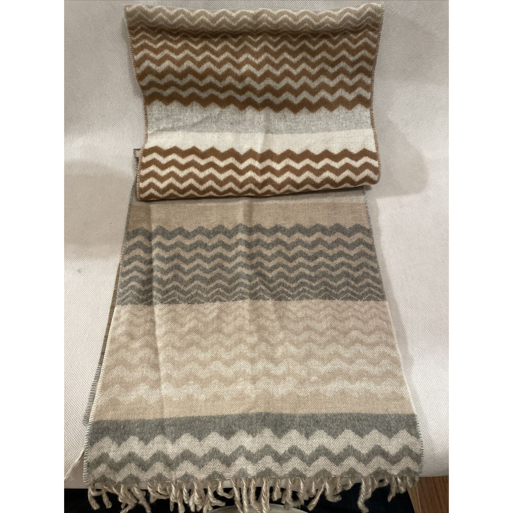 Cashmink Scarf by V Fraas Fringe - Germany - Brown Tan Zig Zag 11" X 51"
